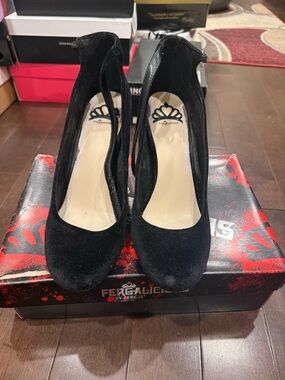 Fergalicious Black Suede Ankle-Strap Pumps